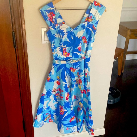 Pinup Girl Swing Skirt Hawaiian Print Dress - Picture 3 of 8